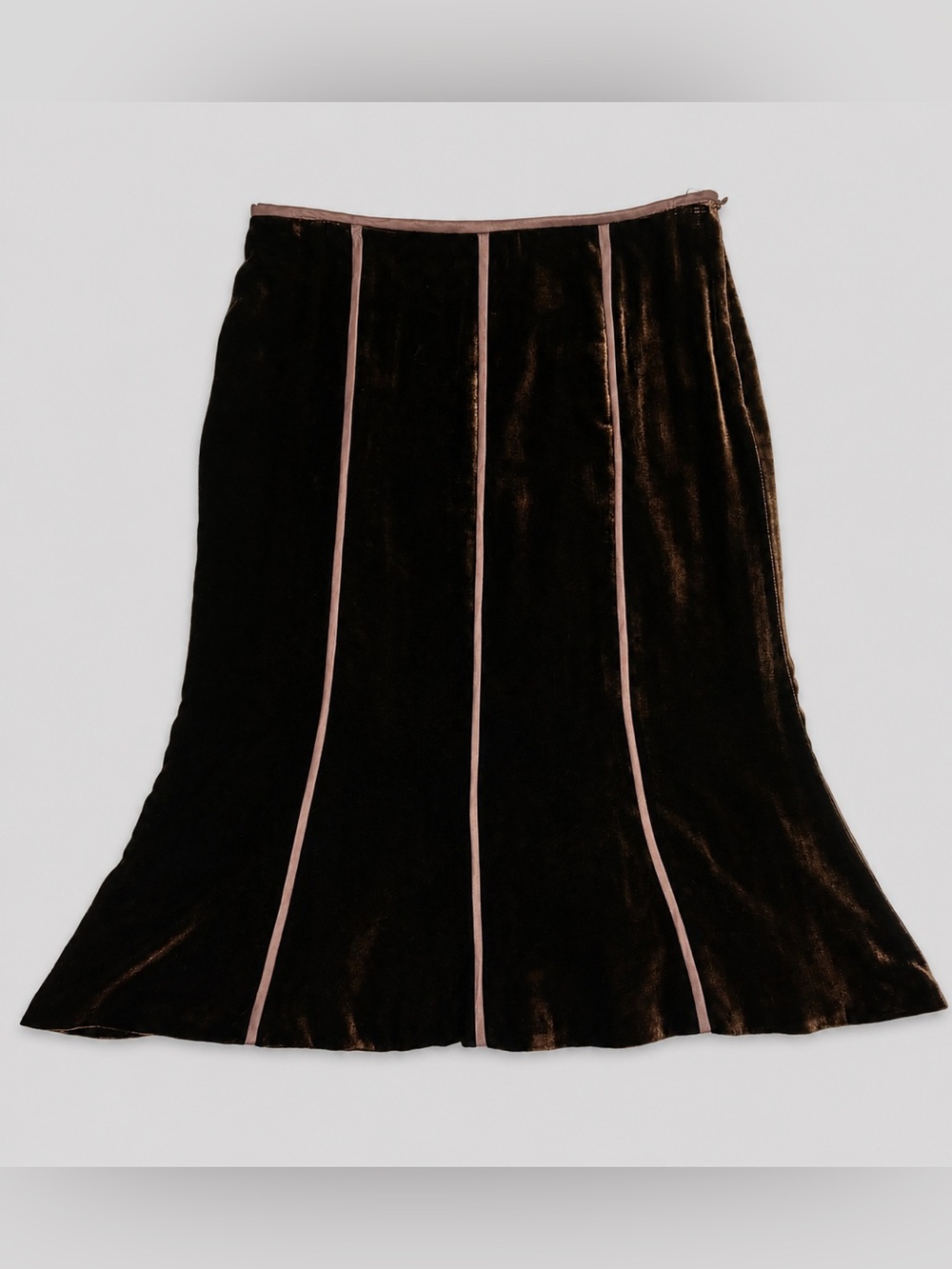 Vintage Max Mara Italy Brown Silk Velvet Trumpet Midi Skirt 8 Luxury Y2K Luxury
